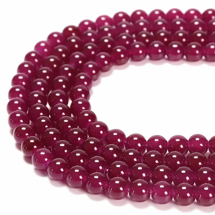 Beads - Fuchsia Crystal Glass Smooth Round Beads Size 6mm Approx 15.5" Strand