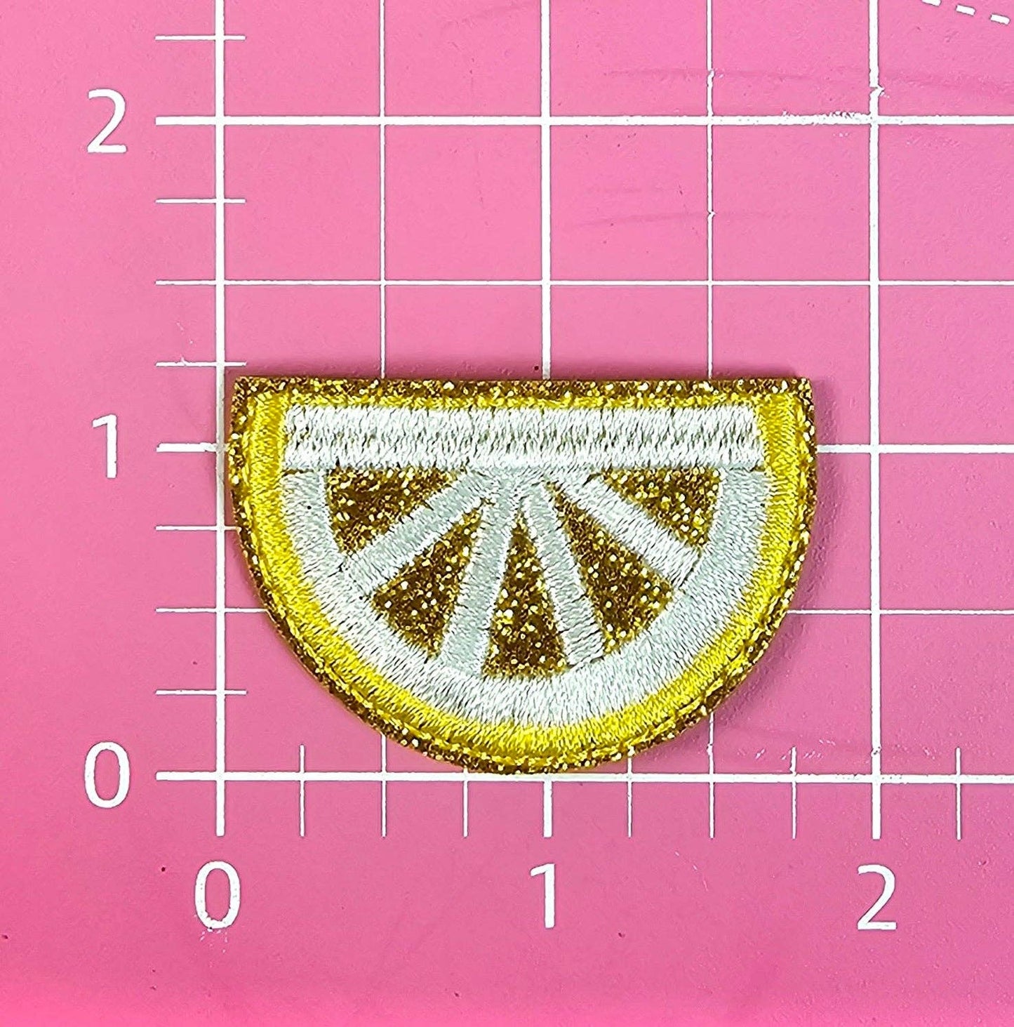Patch - Lemon Wedge Slice Embroidery on Glitter Iron On Patch