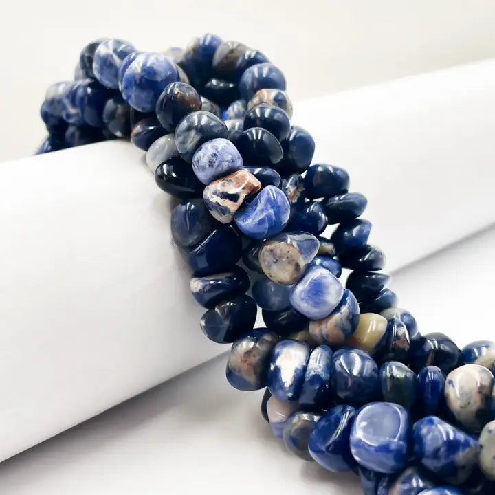 Beads - Natural Sodalite Irregular Pebble Nugget Approx. 7-9mm 15.5" Strand