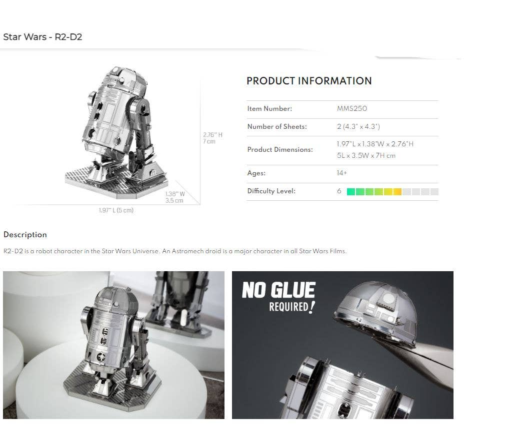 Model Kit - Metal Earth 2 Sheet Model - Star Wars R2-D2