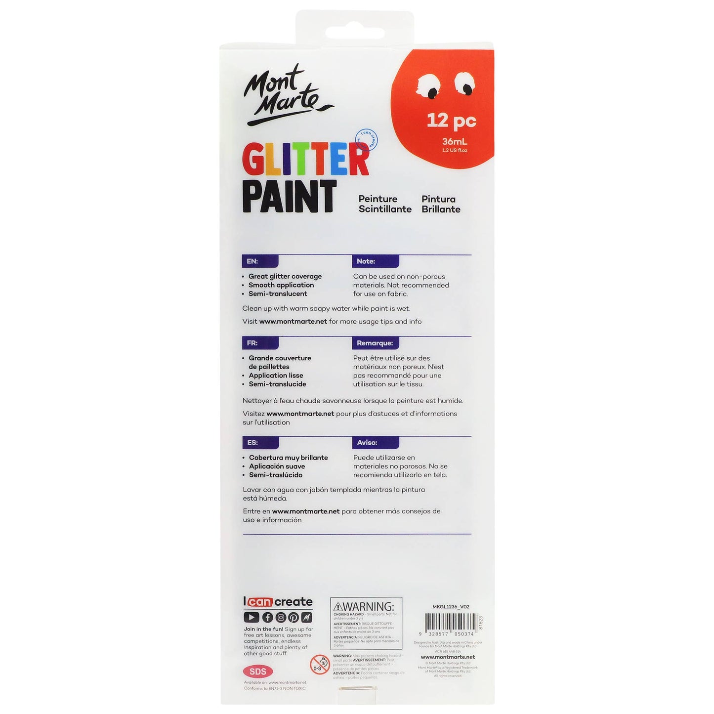 Paint - Glitter Paint 12pc x 36ml (1.2 US fl. oz)