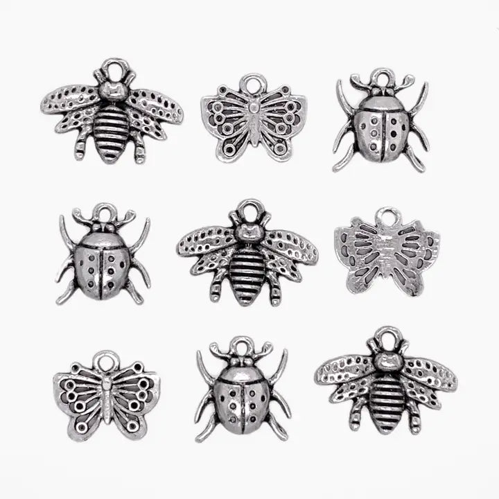Jewelry - Antique Silver Bee, Butterfly and Lady Bug Charms 9pc Set