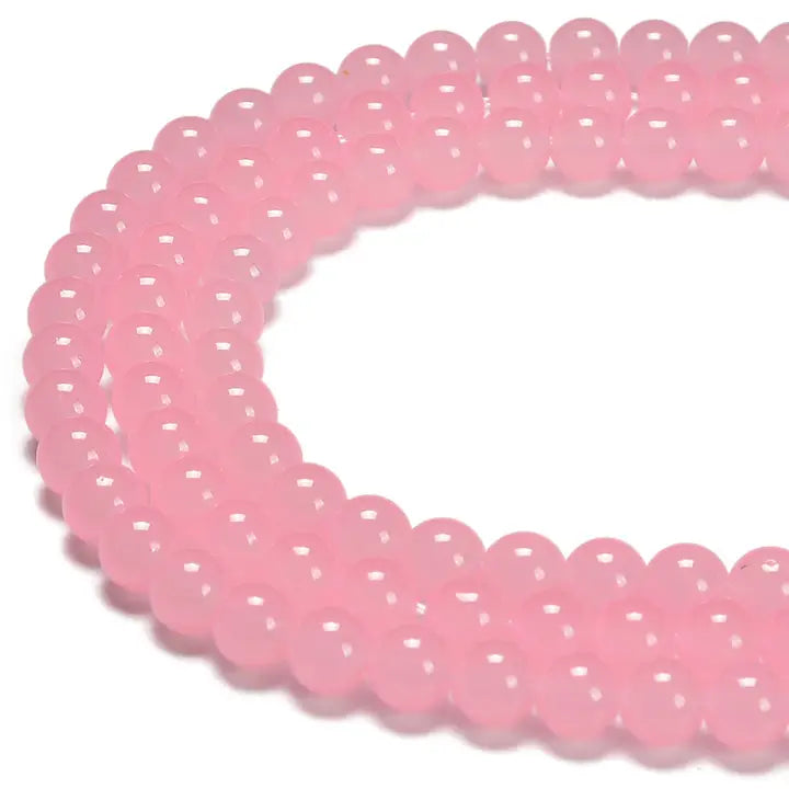 Beads - Pink Crystal Glass Smooth Round Beads Size 8mm Approx 15.5" Strand