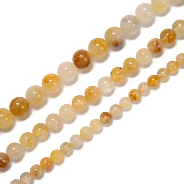 Beads - Natural Golden Healer Quartz Smooth Round Beads Size 8mm 15.5'' Strand