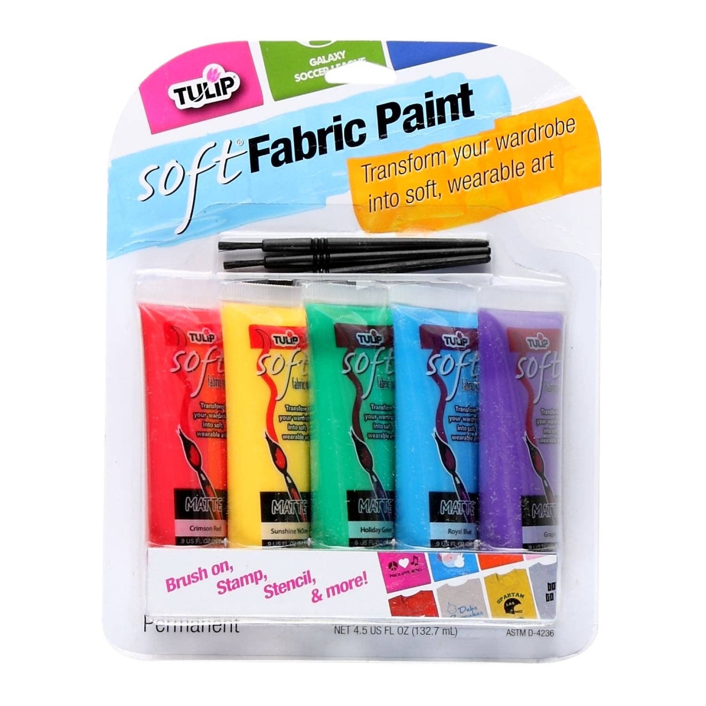 Paint - Tulip Brush-On Fabric Paint Primary Tube 5 Pack