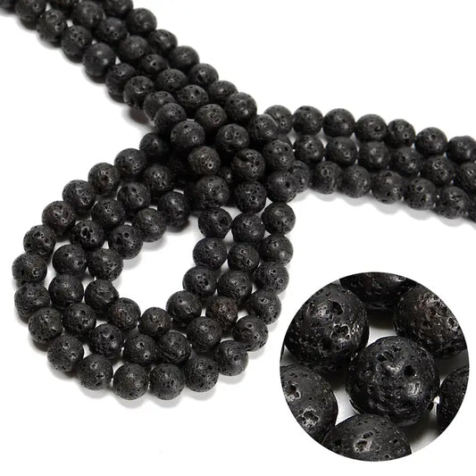 Beads - Natural Black Lava Rock Stone Round Beads 6mm 15.5" Strand