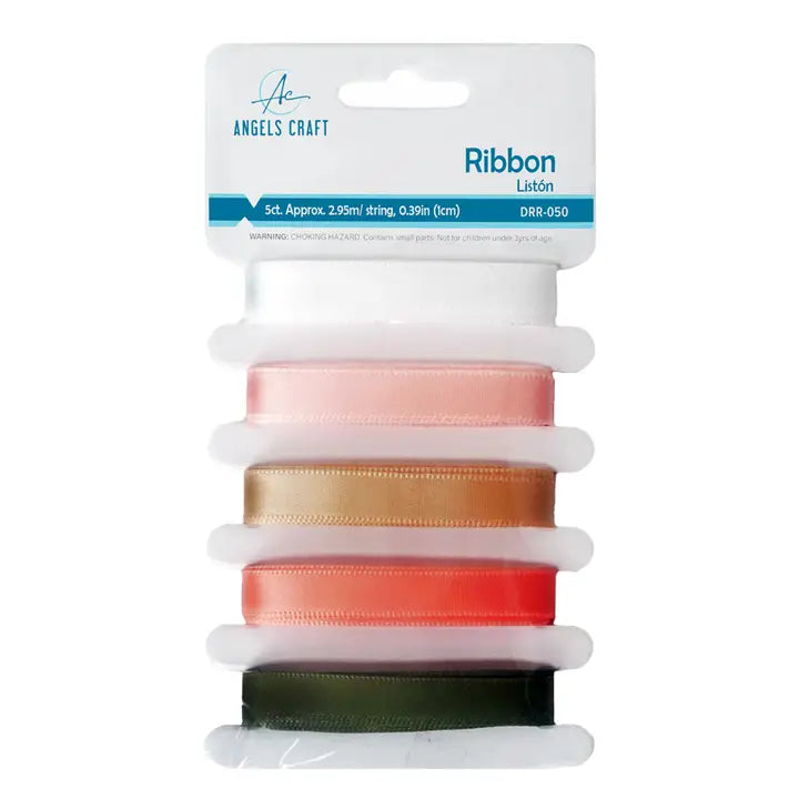 Ribbon - Ribbon Set 5 Assorted Colors, 0.4" X 9.3ft Each