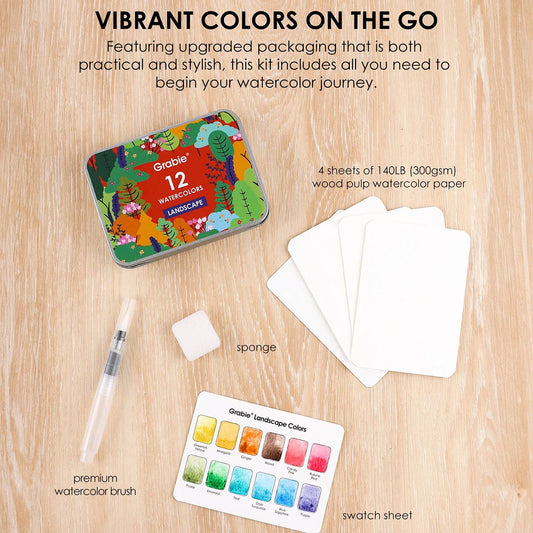 Watercolor - Watercolor Pocket Set Of 12 With Brush - Landscape Colors