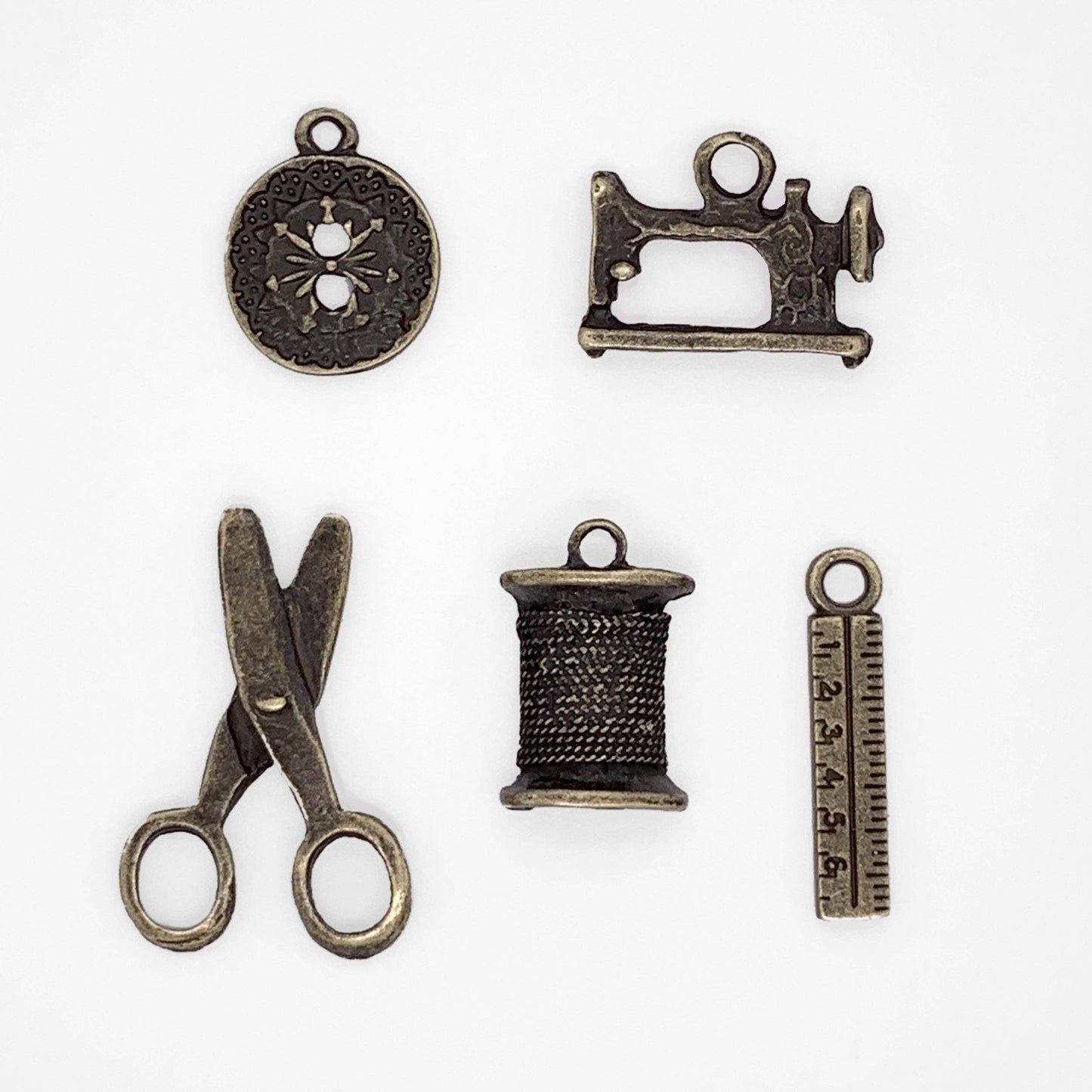 Jewelry - Vintage Sewing Charms in Antique Gold 5pc