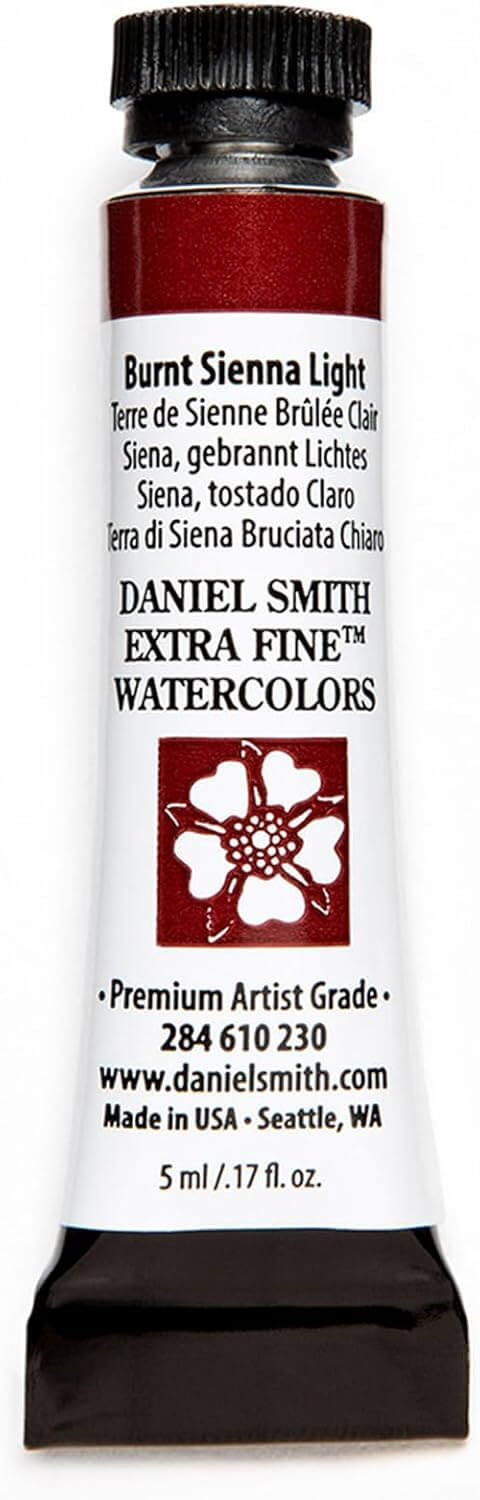 Daniel Smith Extra Fine Watercolor Paint 5ml Tube Burnt Sienna Light, great for artists, vibrant color, watercolor paint