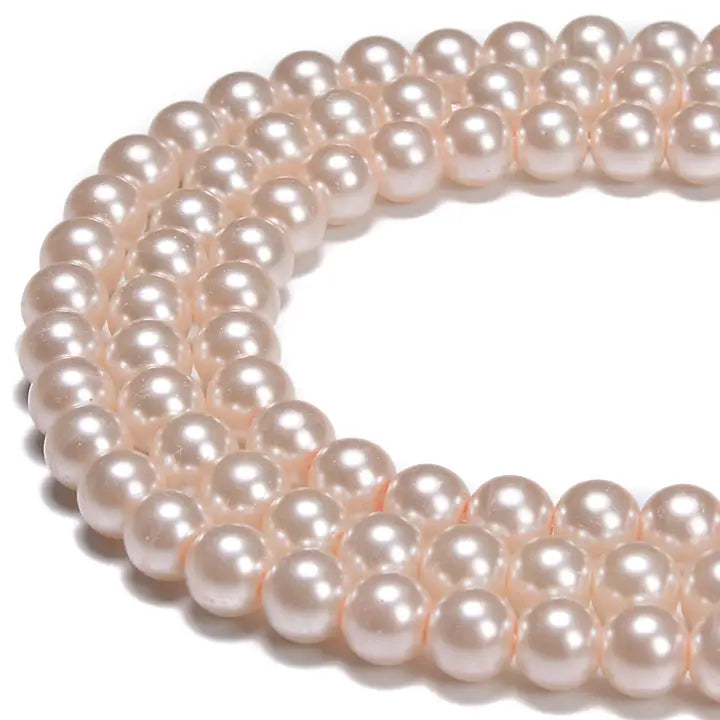 Beads - Peach Pink Glass Pearl Smooth Round Beads 8mm 15.5"Strand