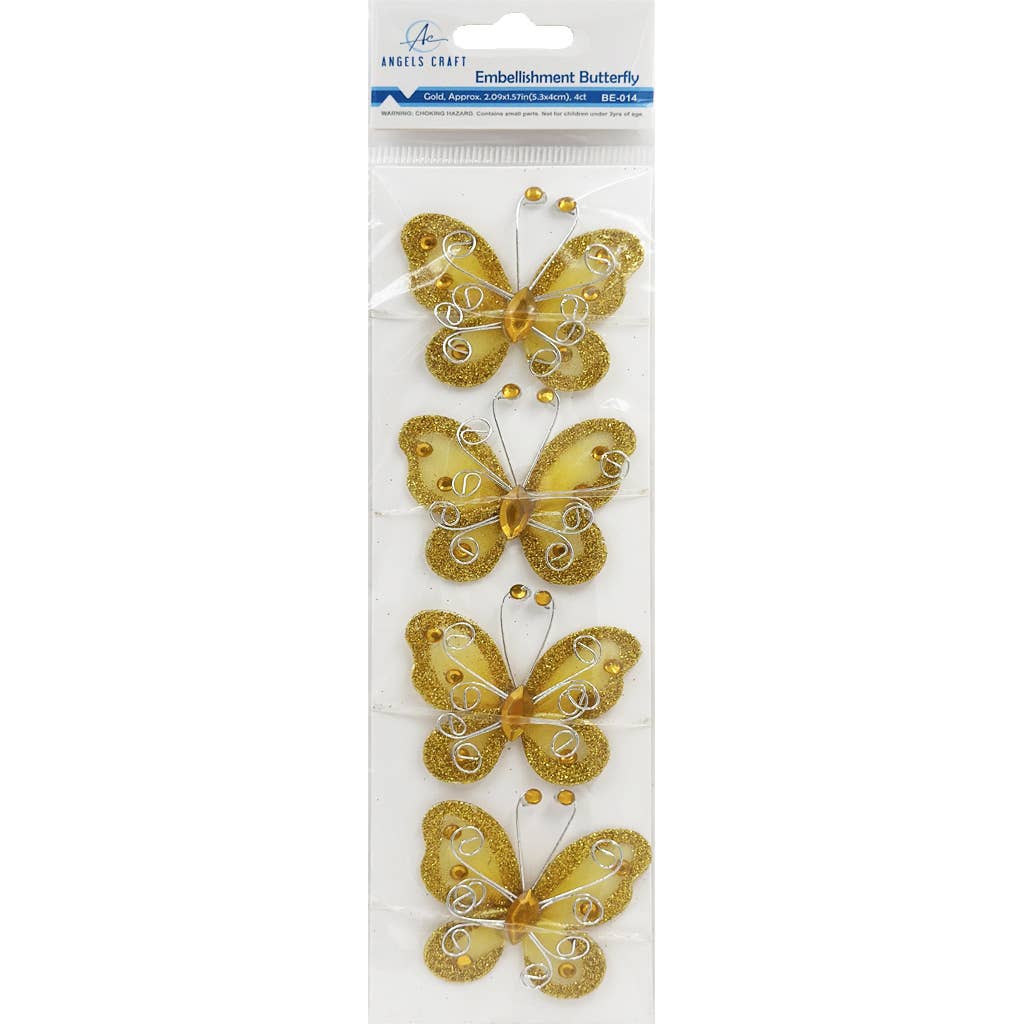 Embellishment - Wire Butterfly Embellishment, 4-ct: Gold