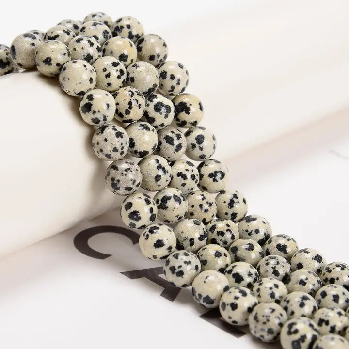 Beads - Dalmatian Jasper Smooth Round Beads 8mm Approx 15.5" Strand
