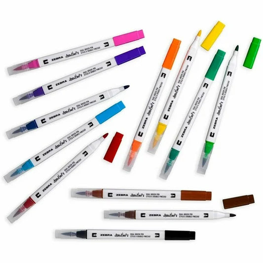 Marker - Zebra Doodlerz Dual Brush Pens Assorted 12/Pkg