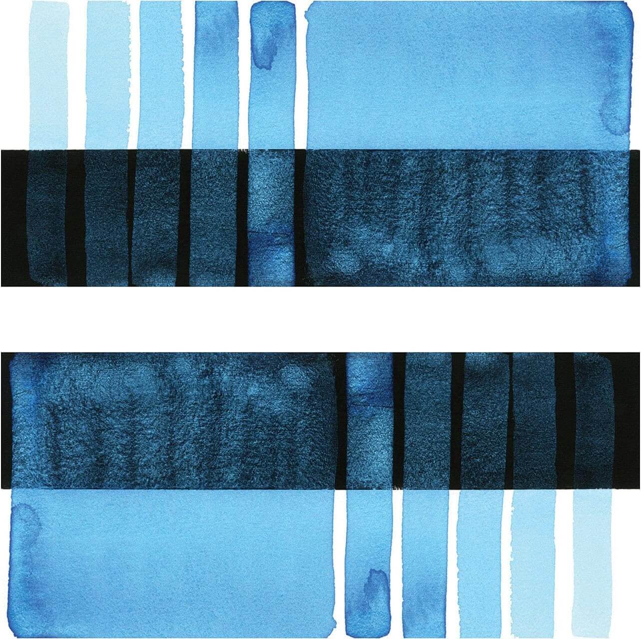 Paint swatches showcasing various blue tones created with Watercolor Paint, highlighting Iridescent Electric Blue shades.