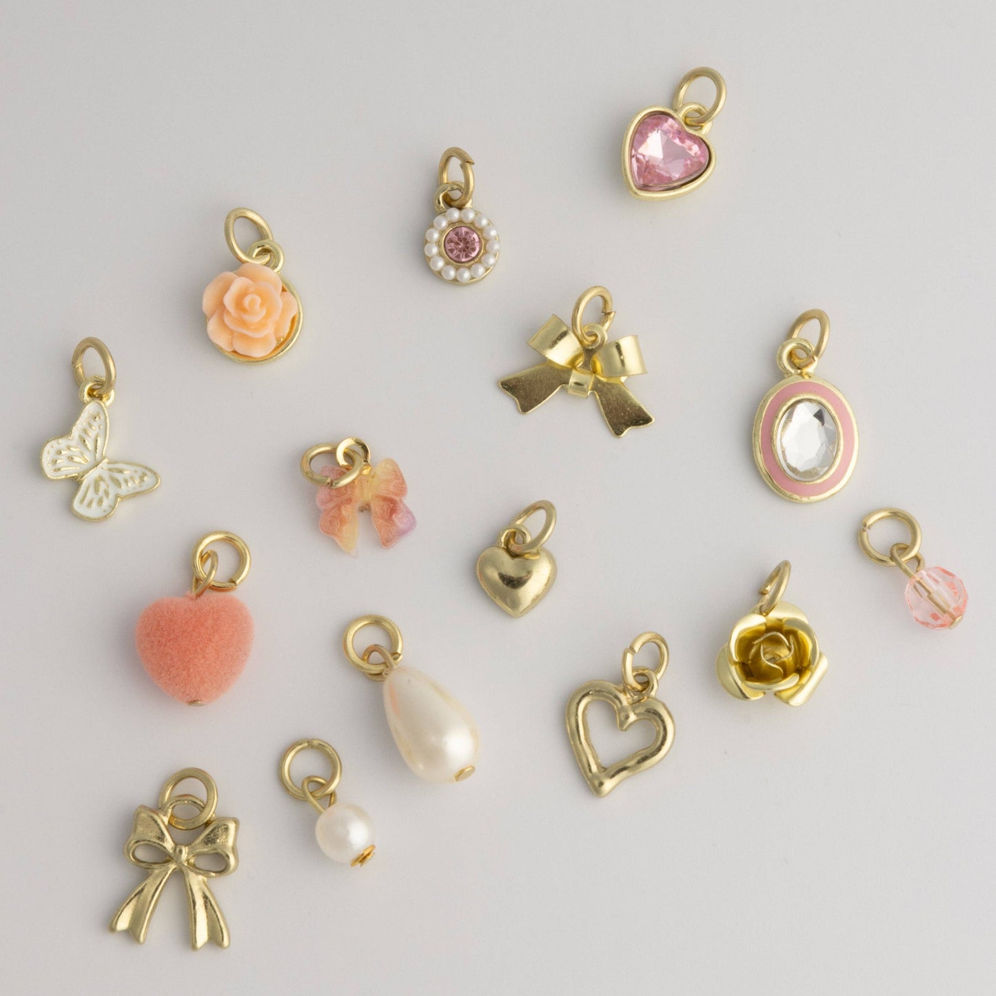 Jewelry - Pretty Little Things Charm Set Pink & Pearl Girlie Charm Set of 15 Coquette Charms