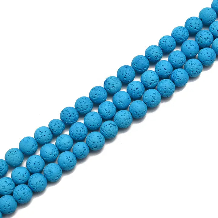 Beads - Bright Blue Lava Rock Stone Beads 8mm 15.5" Strand