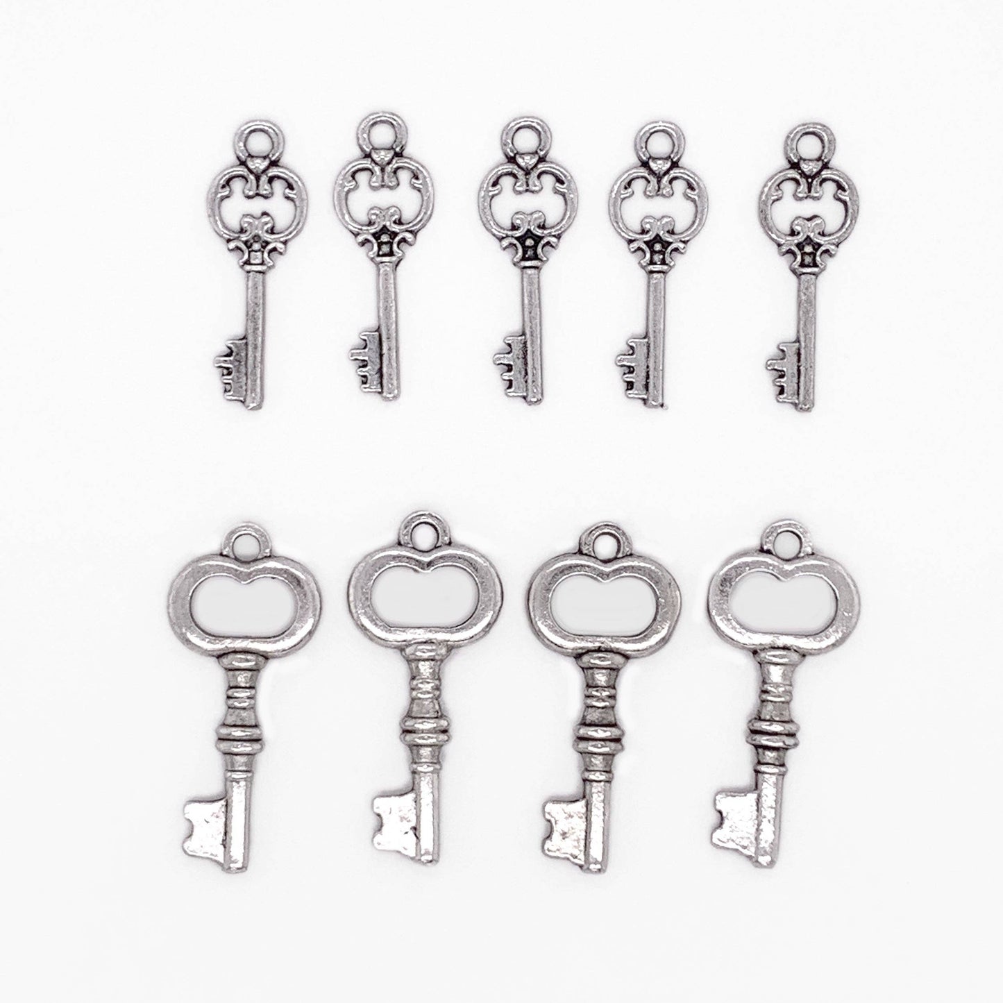 Jewelry - Antique Silver Vintage Miniature Skeleton Keys 9pc Charm Set
