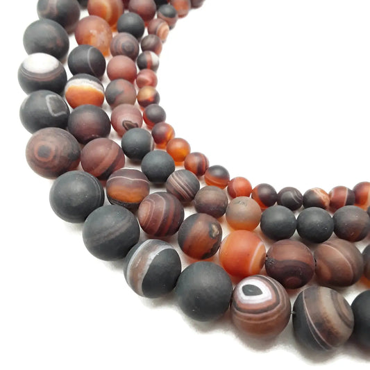 Beads - Brown Striped Agate Matte Round Beads 8mm 15.5" Strand