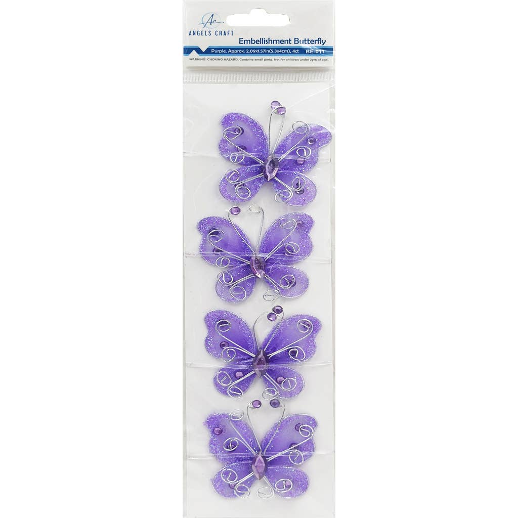 Embellishment - Wire Butterfly Embellishment, 4-ct: Purple