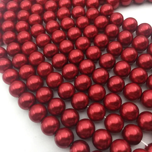 Beads - Bright Red Glass Pearl Smooth Round Beads 6mm 15.5" Strand