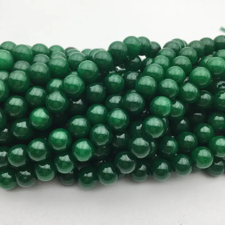 Beads - Solid Green Dyed Jade Smooth Round Beads 8mm 15.5" Strand