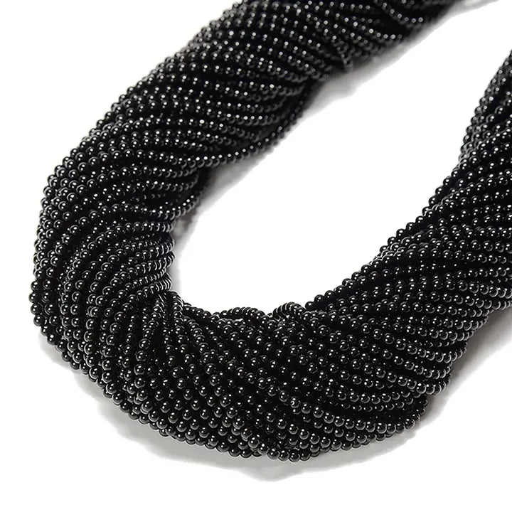 Beads - 2mm - Black Onyx Smooth Round Beads Size 15.5'' Strand