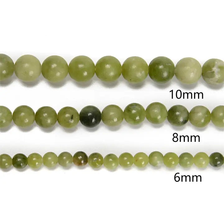 Beads - Natural Chinese Green Jade Smooth Round Beads 8mm 15.5'' Strand