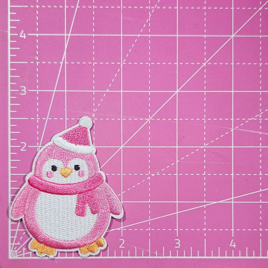 Patch - Penguin Pink Hat and Scarf Embroidery Iron On Patch