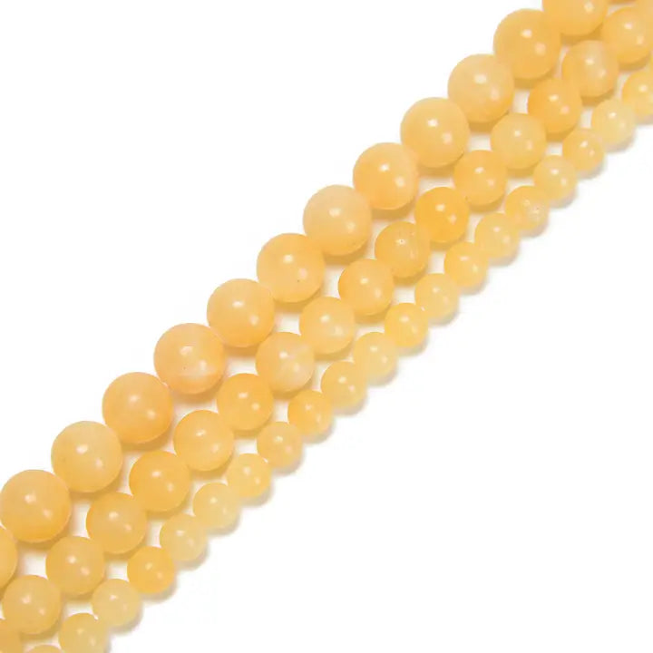 Beads - Natural Yellow Jade Smooth Round Beads Size 8mm 15.5'' Strand
