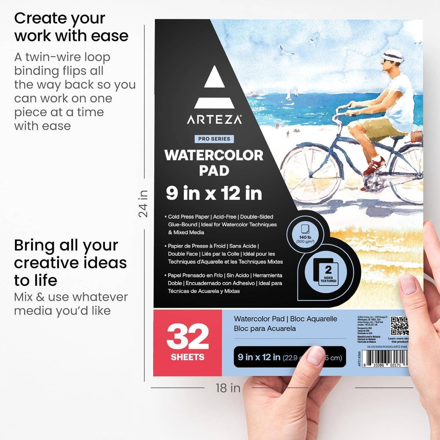 Paper Pad - Arteza® Expert Watercolor Pad, 9" x 12", 32 Sheets