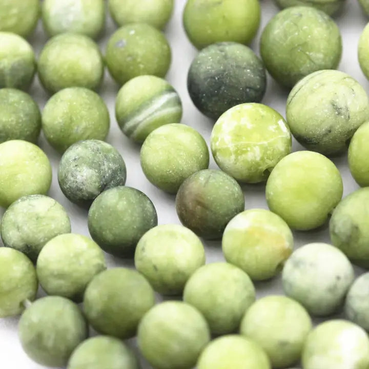 Beads - Natural Green Jade Matte Round Beads 4mm 15.5" S