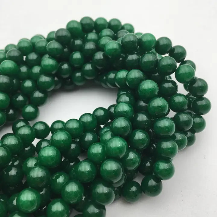 Beads - Solid Green Dyed Jade Smooth Round Beads 8mm 15.5" Strand
