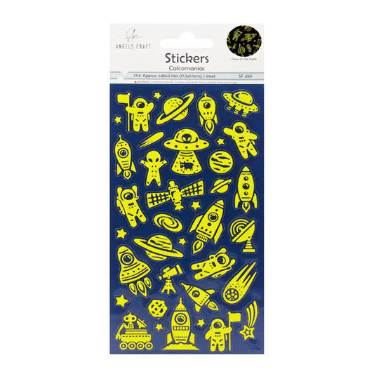 Stickers - Glow in the Dark Space Stickers – Astronauts & Rockets - 37ct