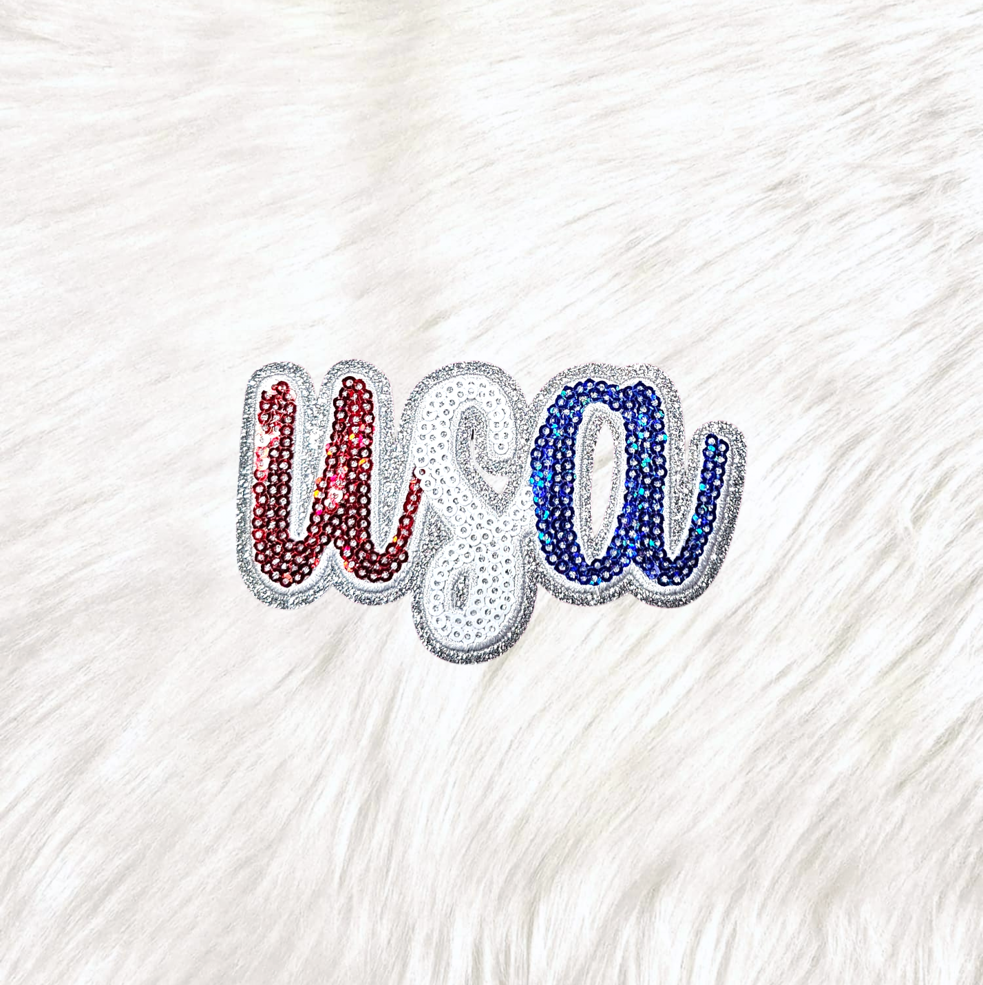 Patch - USA Cursive Sequin Glitter Iron-on Patch