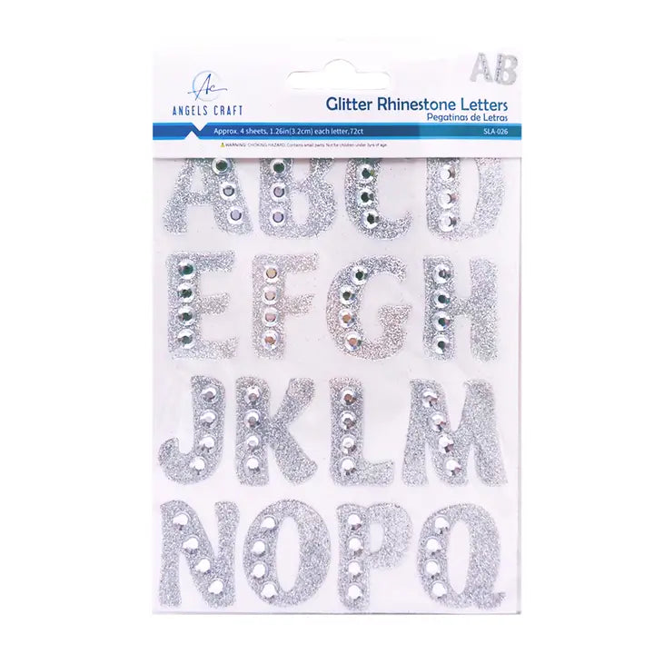 Stickers - Glitter Rhinestone Letters, 4sheets, 1.26in(3.2cm), 72ct