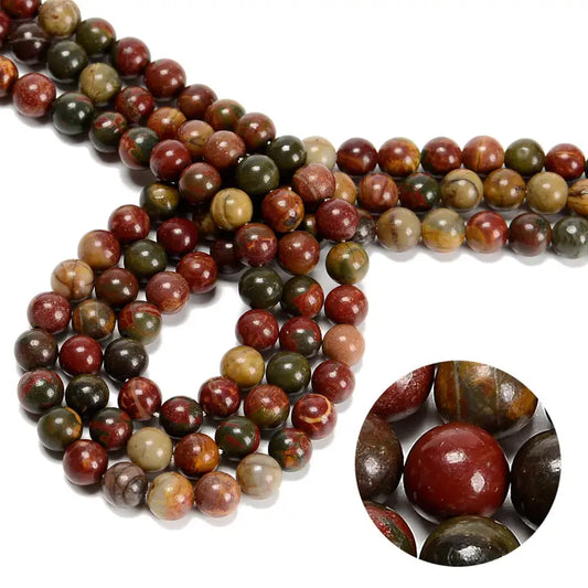 Beads - Red Creek Jasper Smooth Round Beads 8mm 15.5" Strand