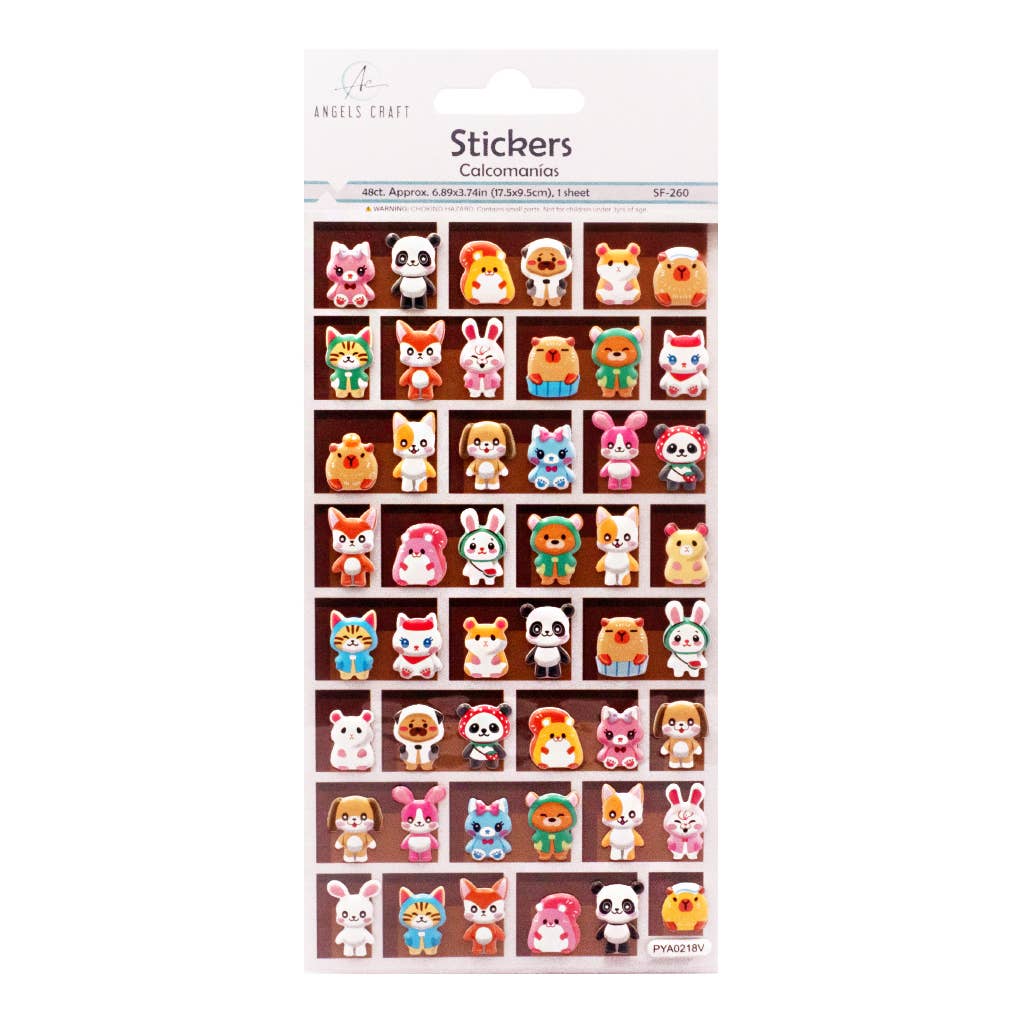 Stickers – Kawaii Animal Puffy Cute Character Mix – 48 pcs