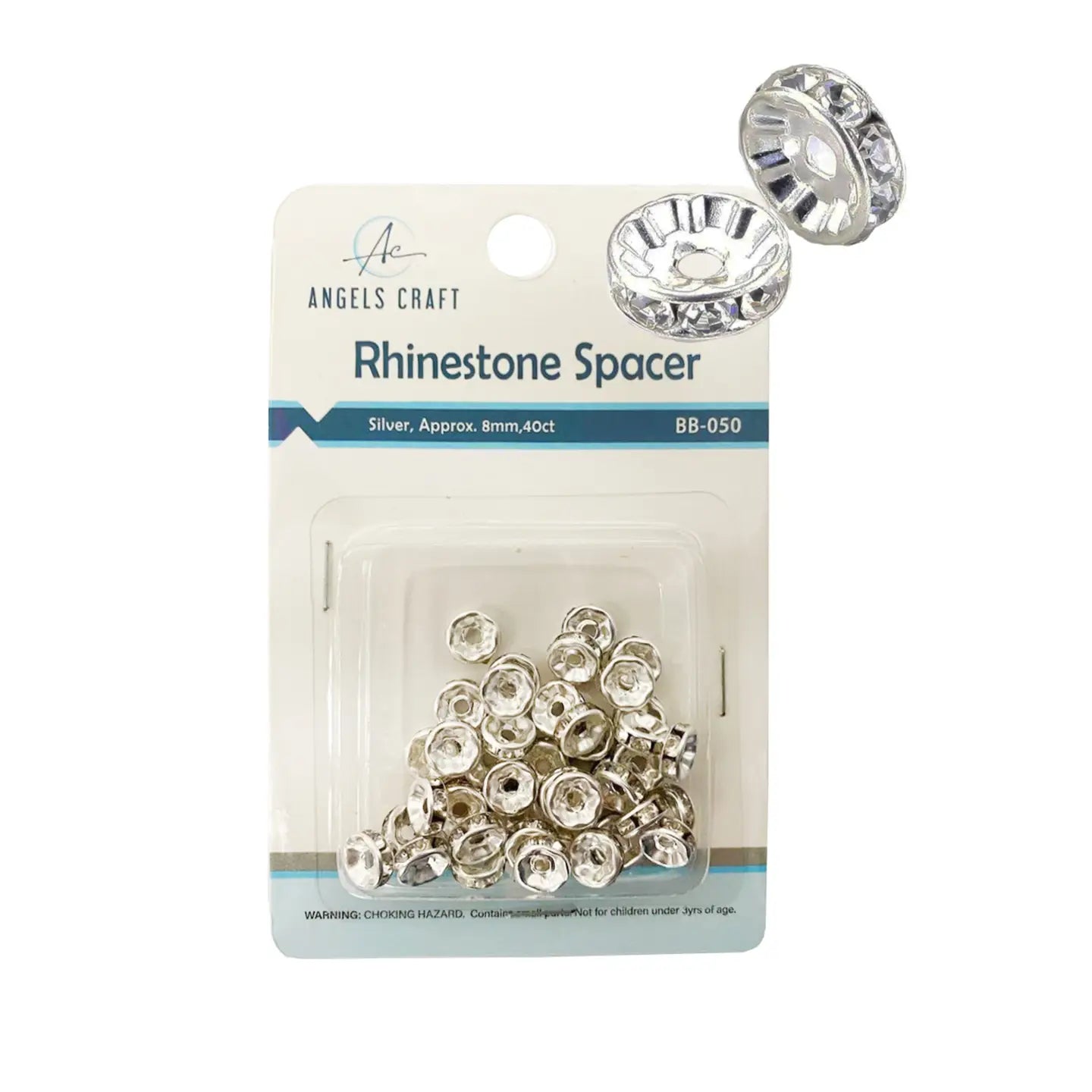 Beads - Rhinestone Spacer Silver w/ Clear Stone