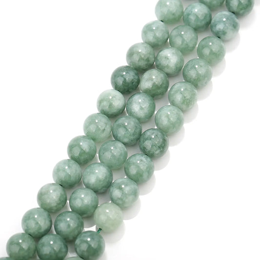 Beads - Cloudy Green Dyed Jade Smooth Round Beads 8mm 15.5" Strand