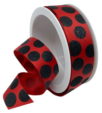 Ribbon - Morex Ribbon Sugar Dots Red with Black 7/8"X4yd
