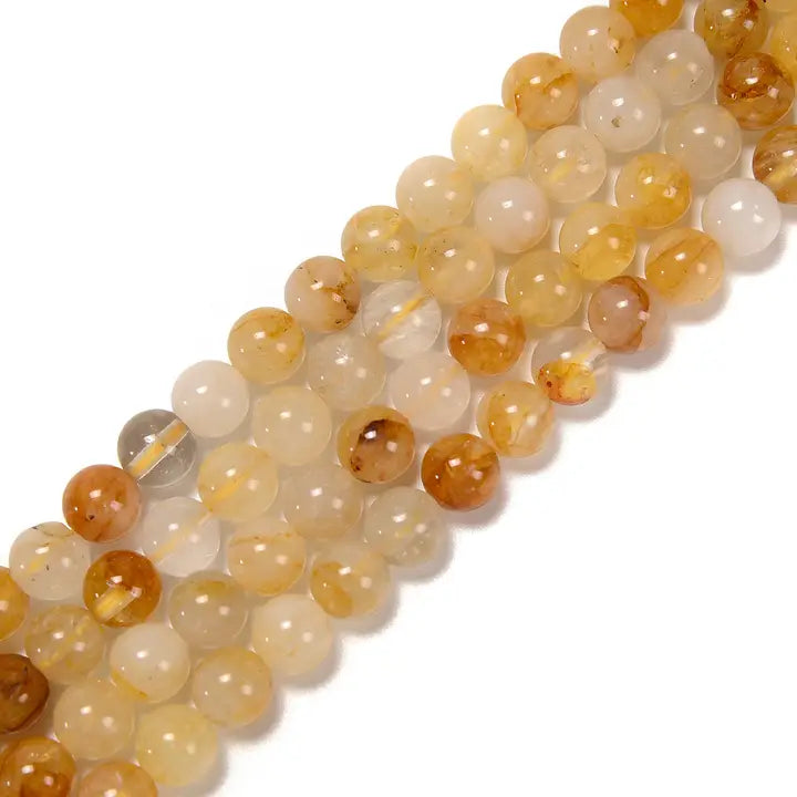 Beads - Natural Golden Healer Quartz Smooth Round Beads Size 8mm 15.5'' Strand