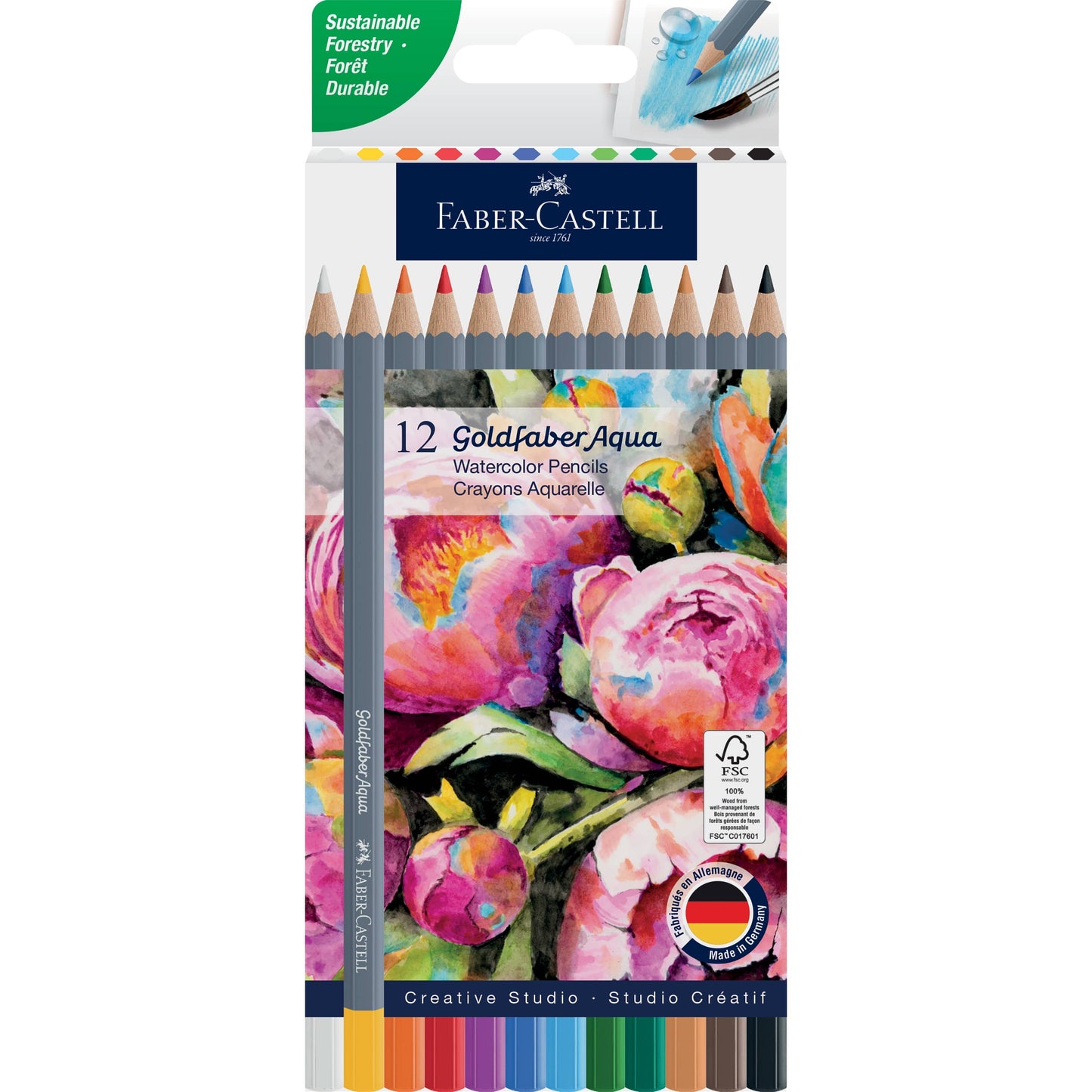 Pencils - Goldfaber Aqua Watercolor Pencils, Box of 12 Basic Colors