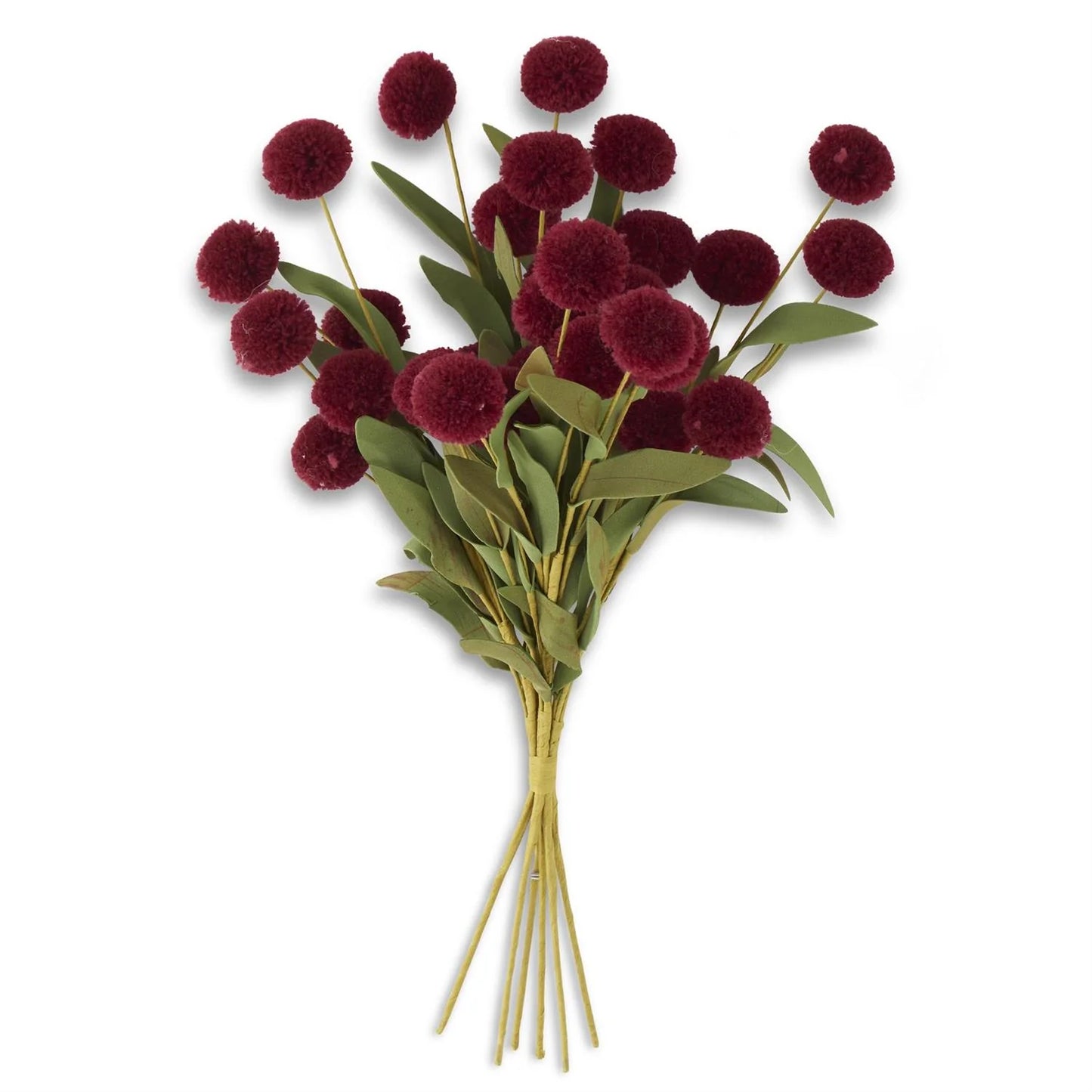 Flower - 13 Inch Burgundy Pompom Pick w/Green Eva Leaves Single Stem