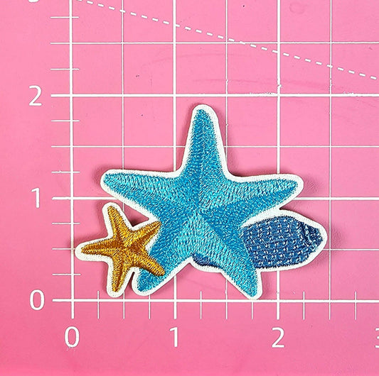 Patch - Starfish and Seashell Nautical Coastal Embroidery Iron On Patch