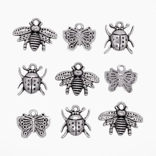 Jewelry - Antique Silver Bee, Butterfly and Lady Bug Charms 9pc Set