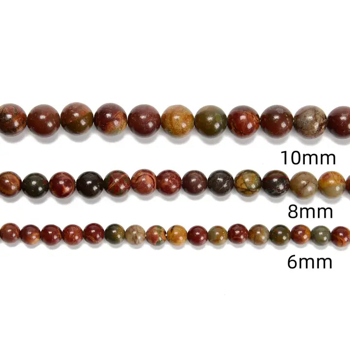 Beads - Red Creek Jasper Smooth Round Beads 8mm 15.5" Strand