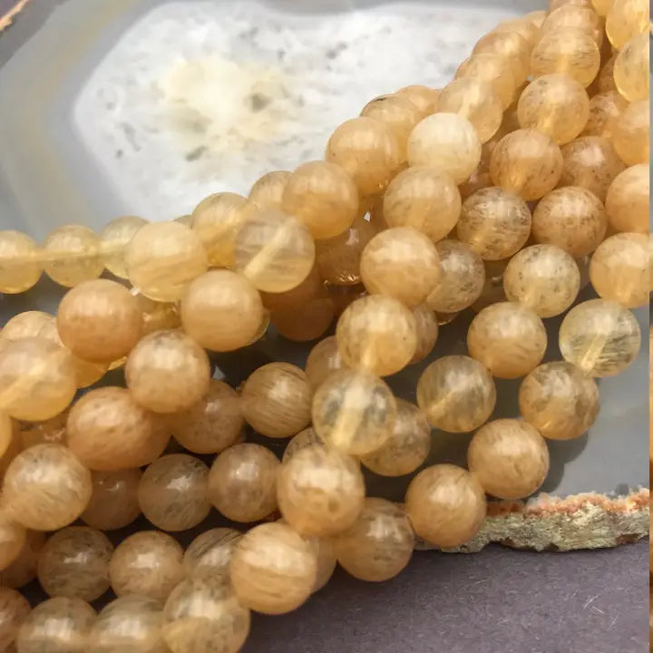 Beads - Yellow Quartz Smooth Round Beads 8mm 15.5" Strand