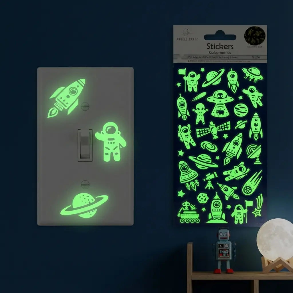 Stickers - Glow in the Dark Space Stickers – Astronauts & Rockets - 37ct