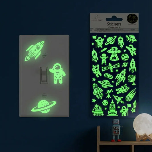 Stickers - Glow in the Dark Space Stickers – Astronauts & Rockets - 37ct